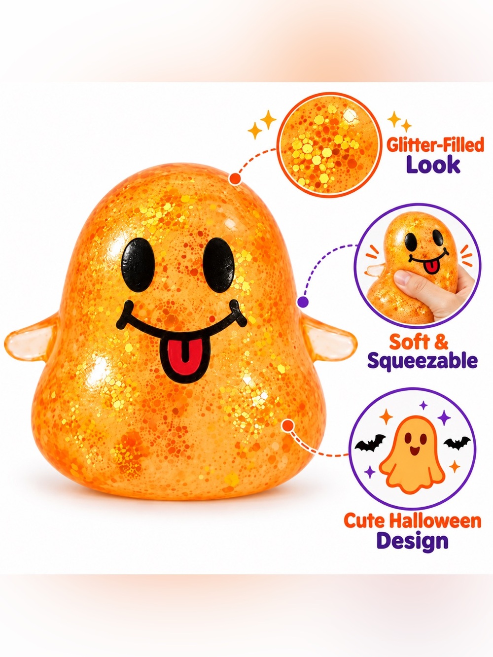 Glitter Orange Halloween Ghost Squeeze Toy - Cute Party Favor